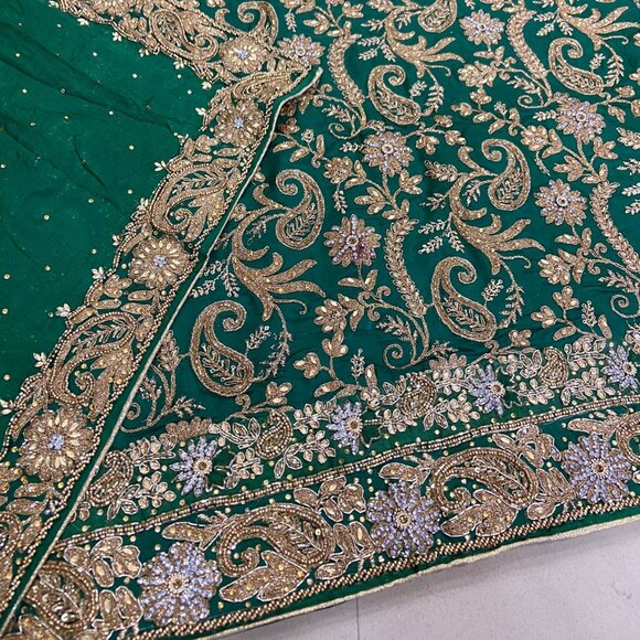 Designer Pakistani Emerald Green With Golden Embroidery Uppada Silk Sharara Suit - Picture 1 of 1